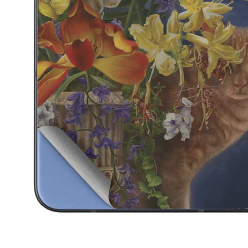 Tabby Cat with Flowers by Nene Thomas Galaxy Z Fold5 5G Skin